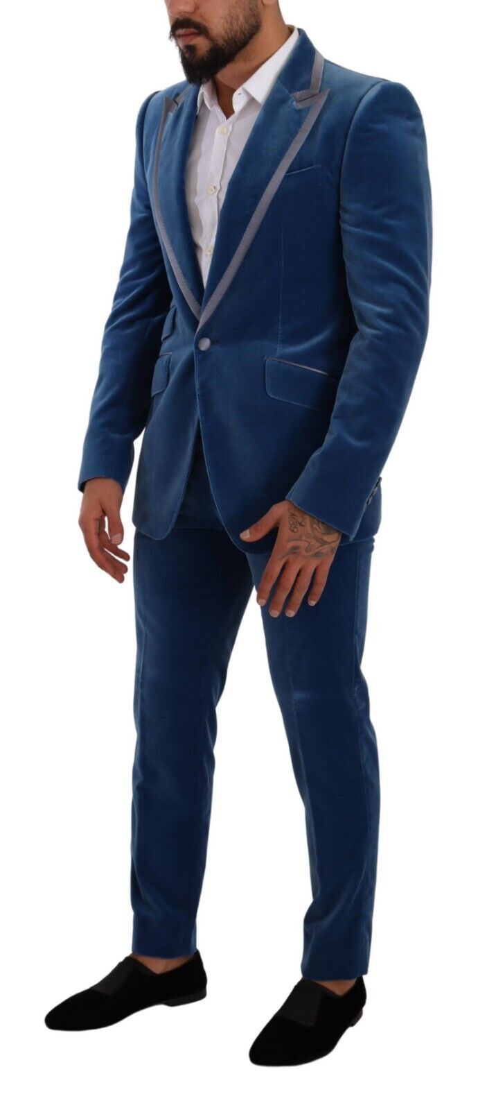 Dolce & Gabbana Elegant Velvet Blue Slim Fit -puku