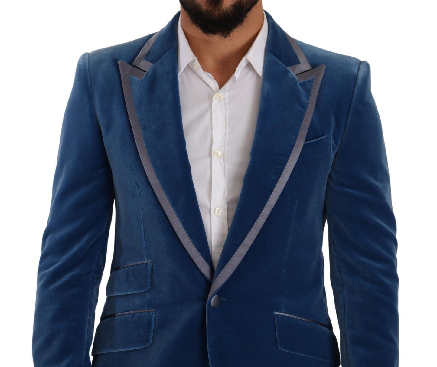 Dolce & Gabbana Elegant Velvet Blue Slim Fit -puku