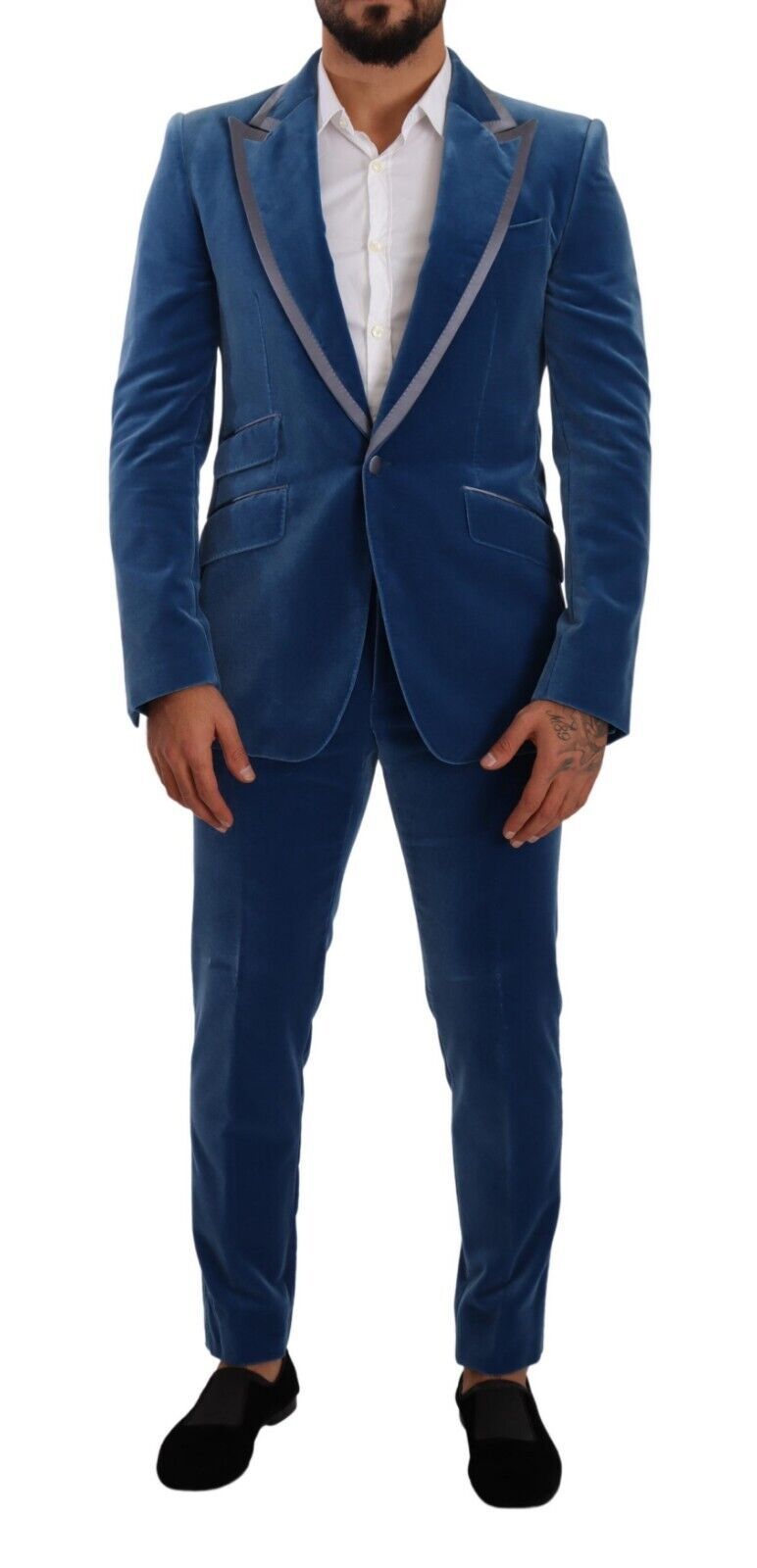 Dolce & Gabbana Elegant Velvet Blue Slim Fit -puku