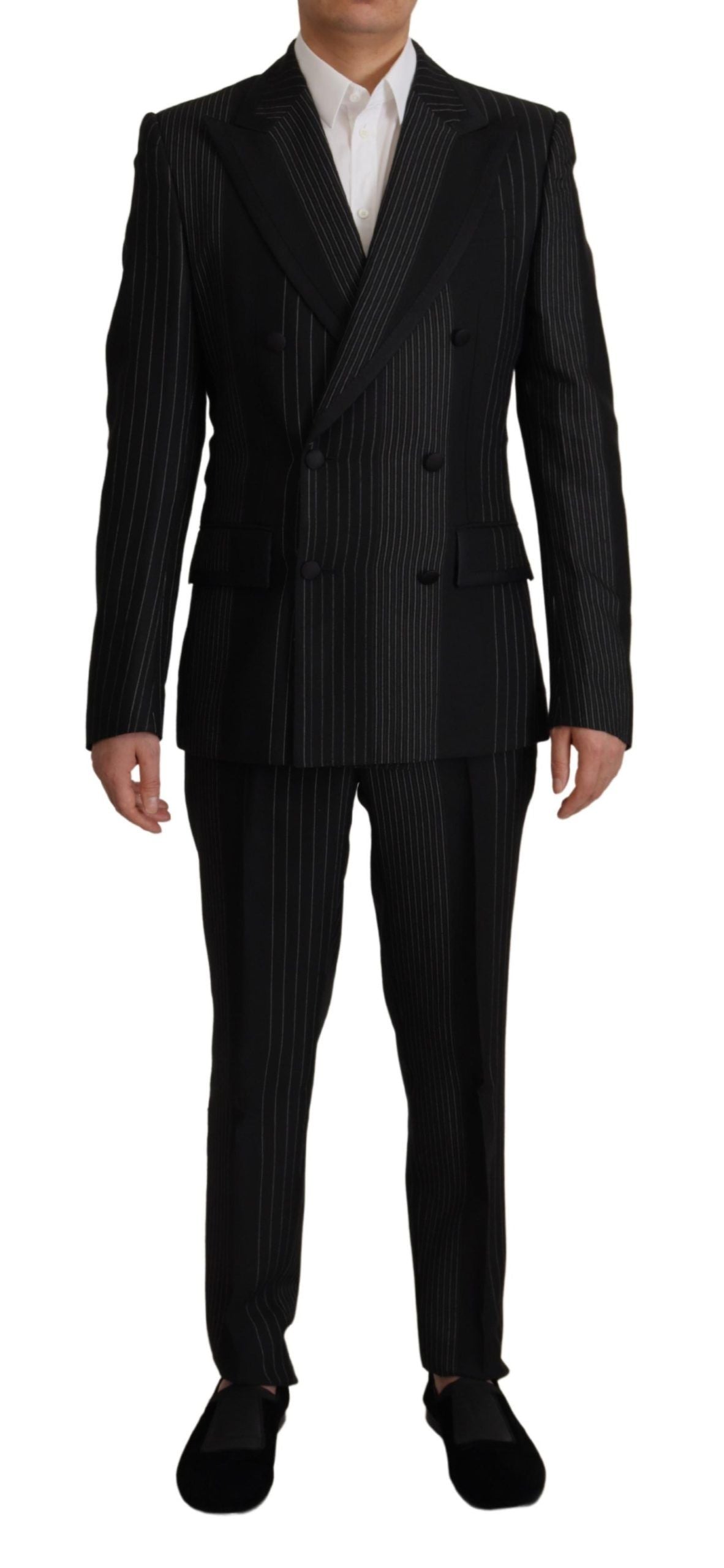 Dolce & Gabbana Elegant Black Striped Slim Fit kaksiosainen puku
