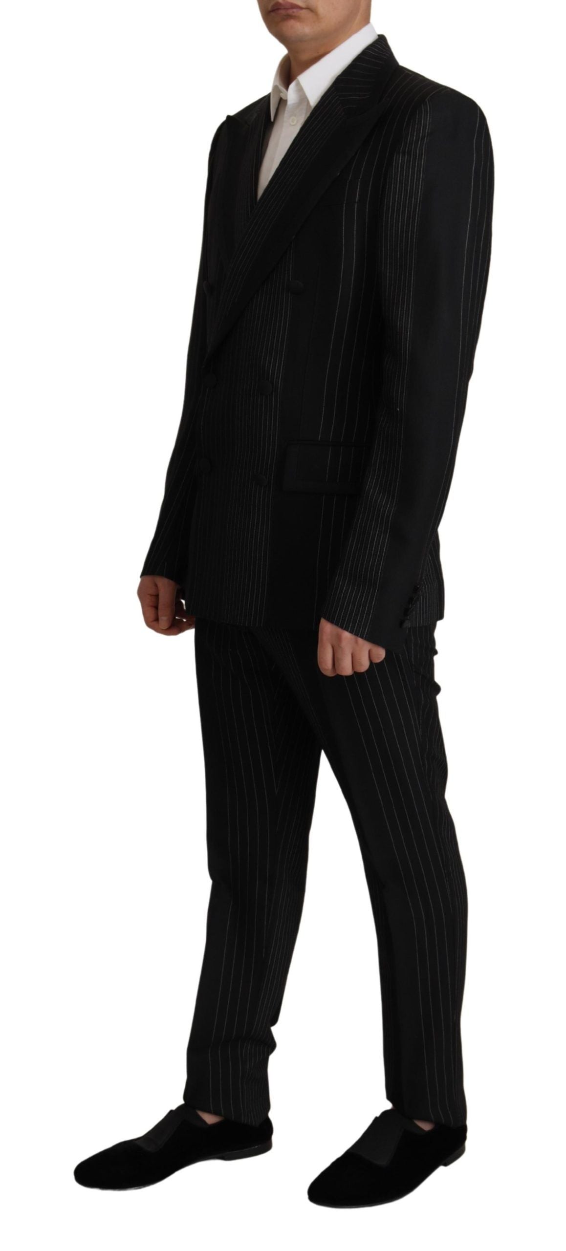 Dolce & Gabbana Elegant Black Striped Slim Fit kaksiosainen puku