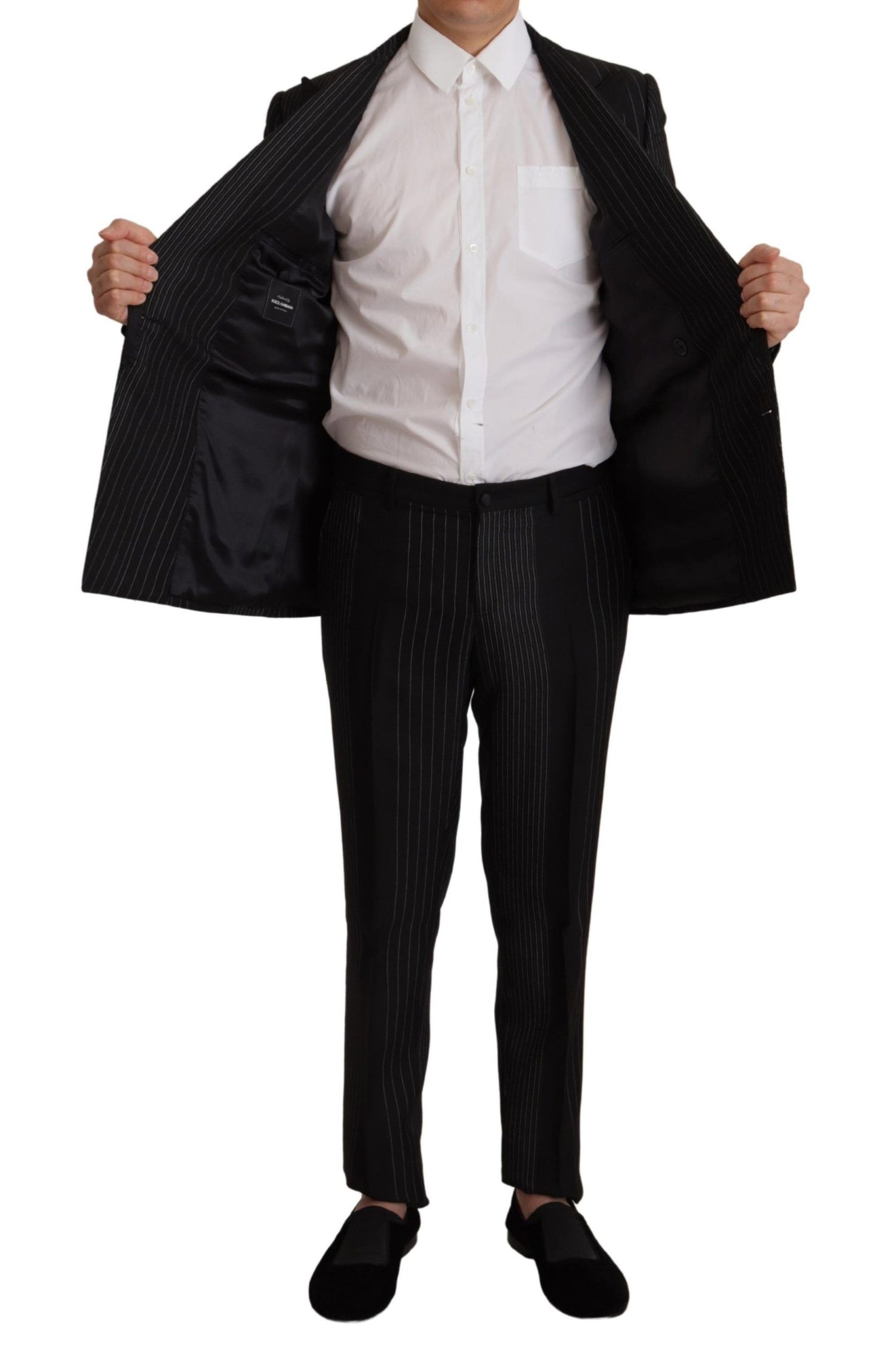 Dolce & Gabbana Elegant Black Striped Slim Fit kaksiosainen puku