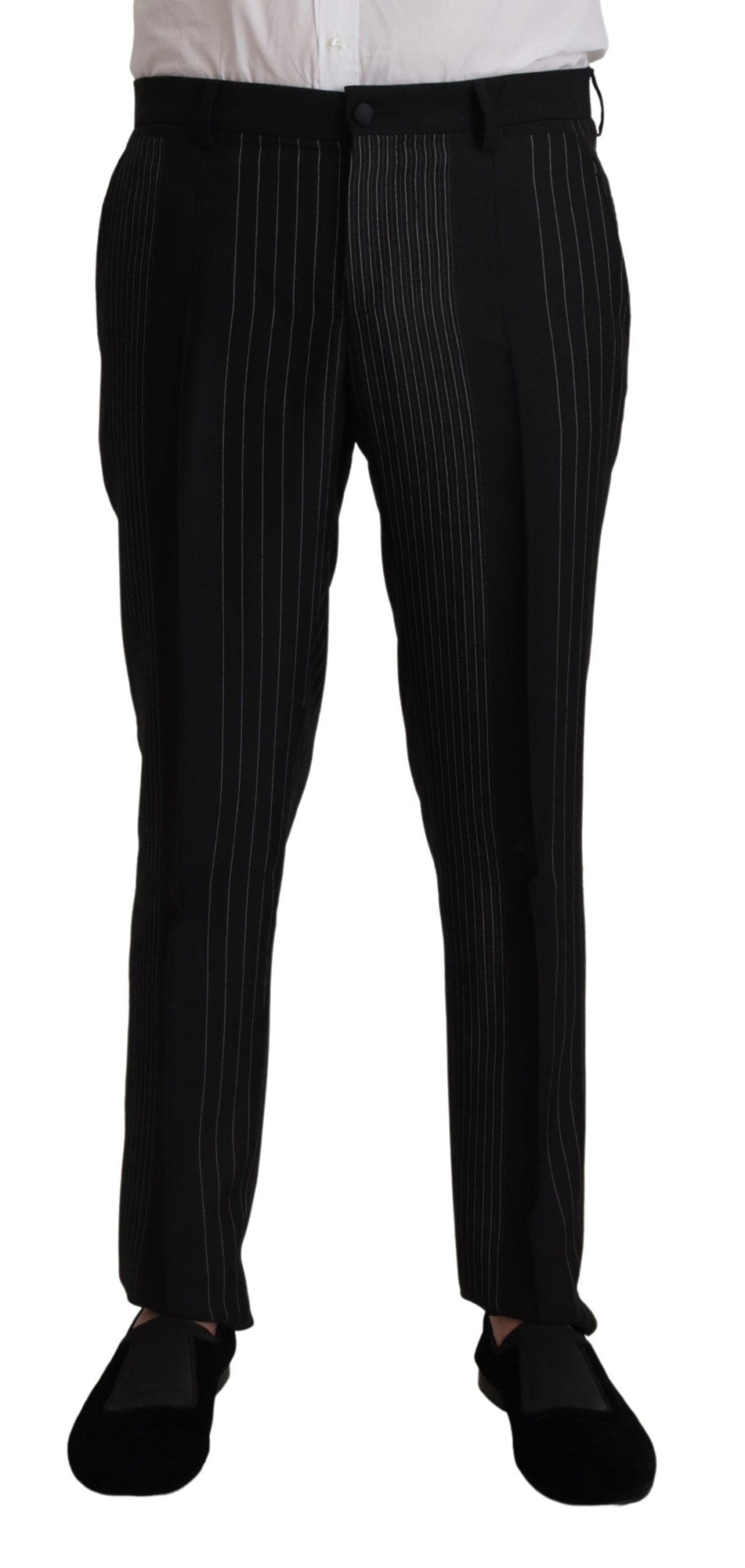 Dolce & Gabbana Elegant Black Striped Slim Fit kaksiosainen puku