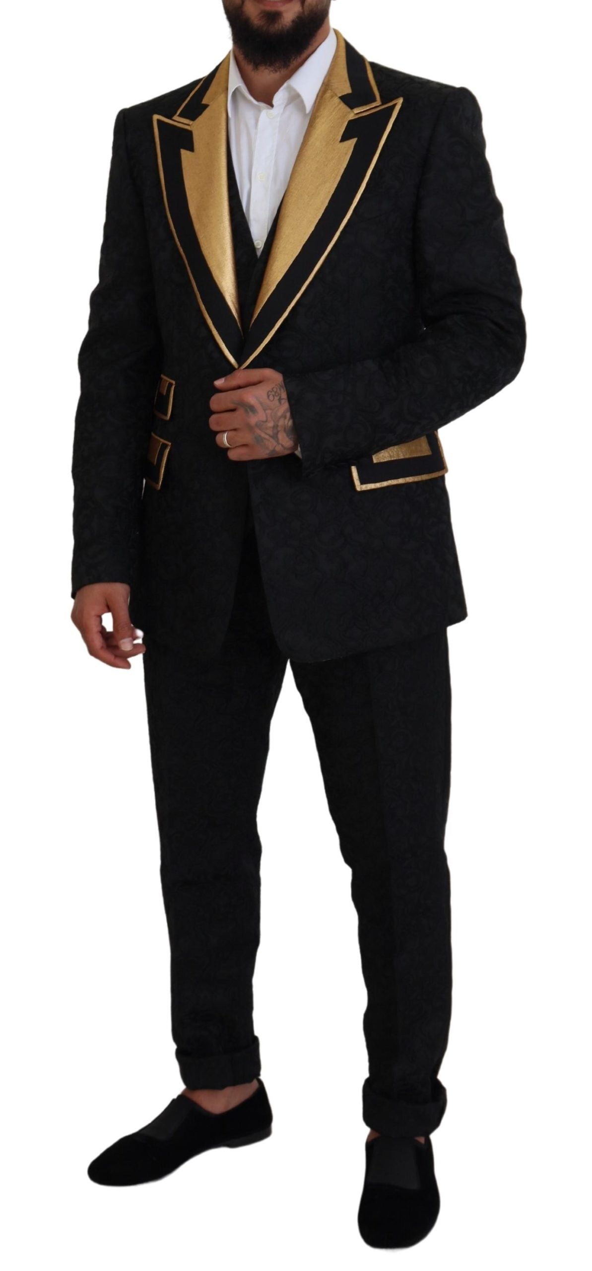 Dolce & Gabbana Elegant Black & Gold Slim Fit 3-osainen puku
