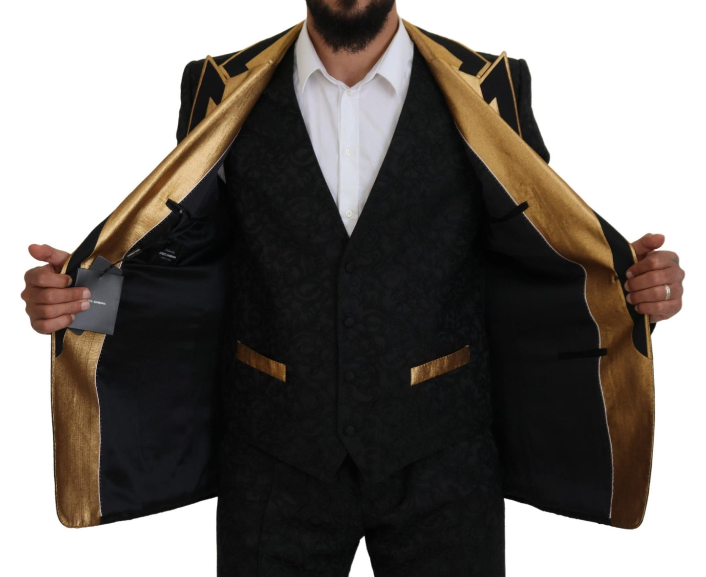 Dolce & Gabbana Elegant Black & Gold Slim Fit 3-osainen puku