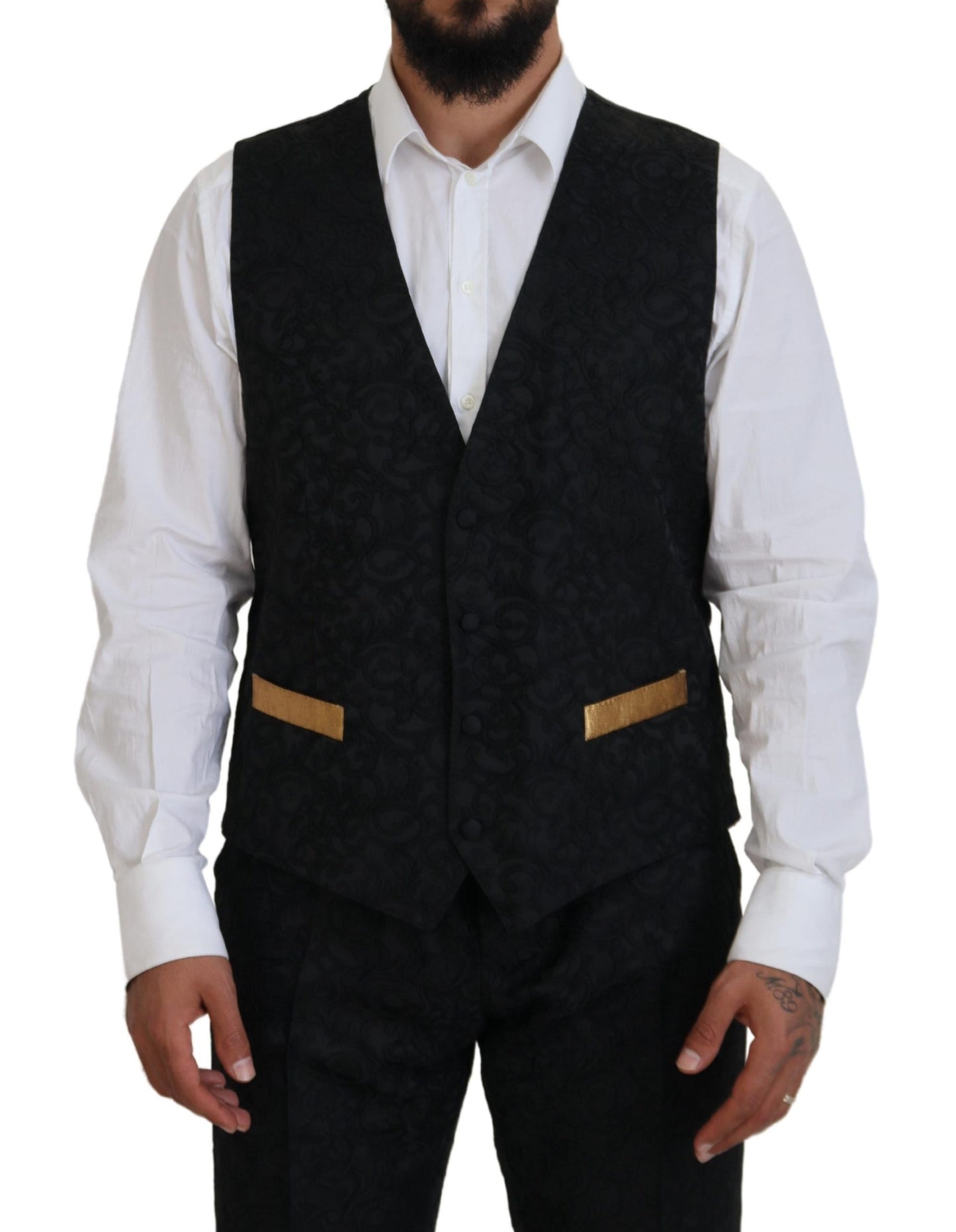 Dolce & Gabbana Elegant Black & Gold Slim Fit 3-osainen puku