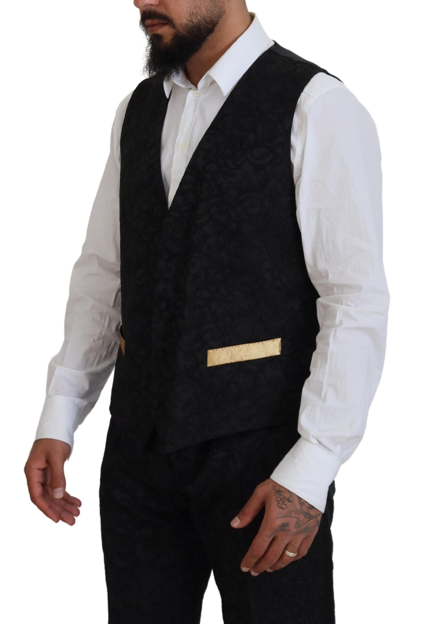 Dolce & Gabbana Elegant Black & Gold Slim Fit 3-osainen puku
