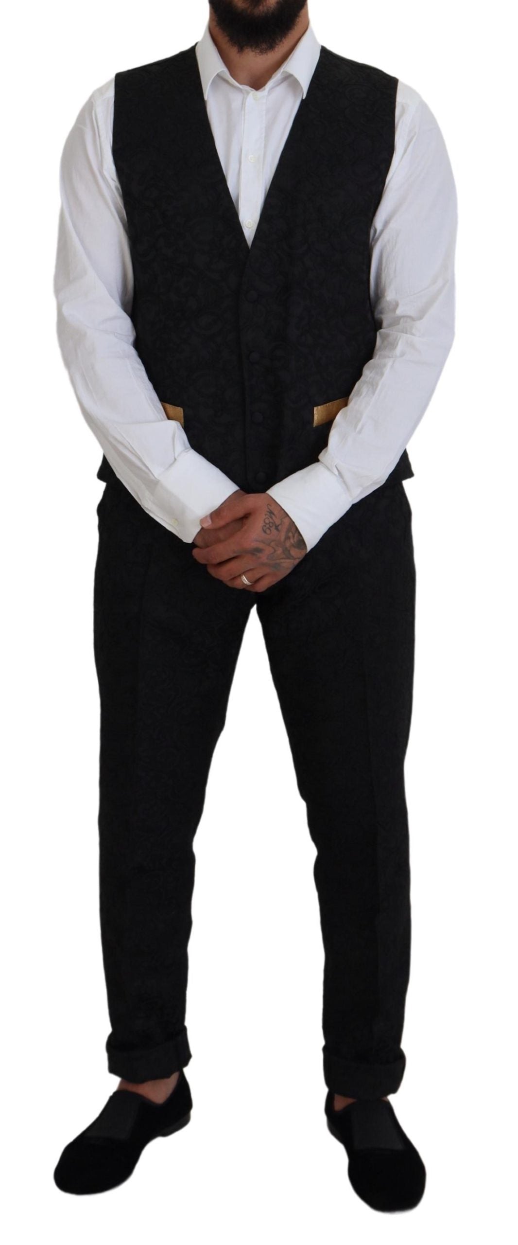 Dolce & Gabbana Elegant Black & Gold Slim Fit 3-osainen puku