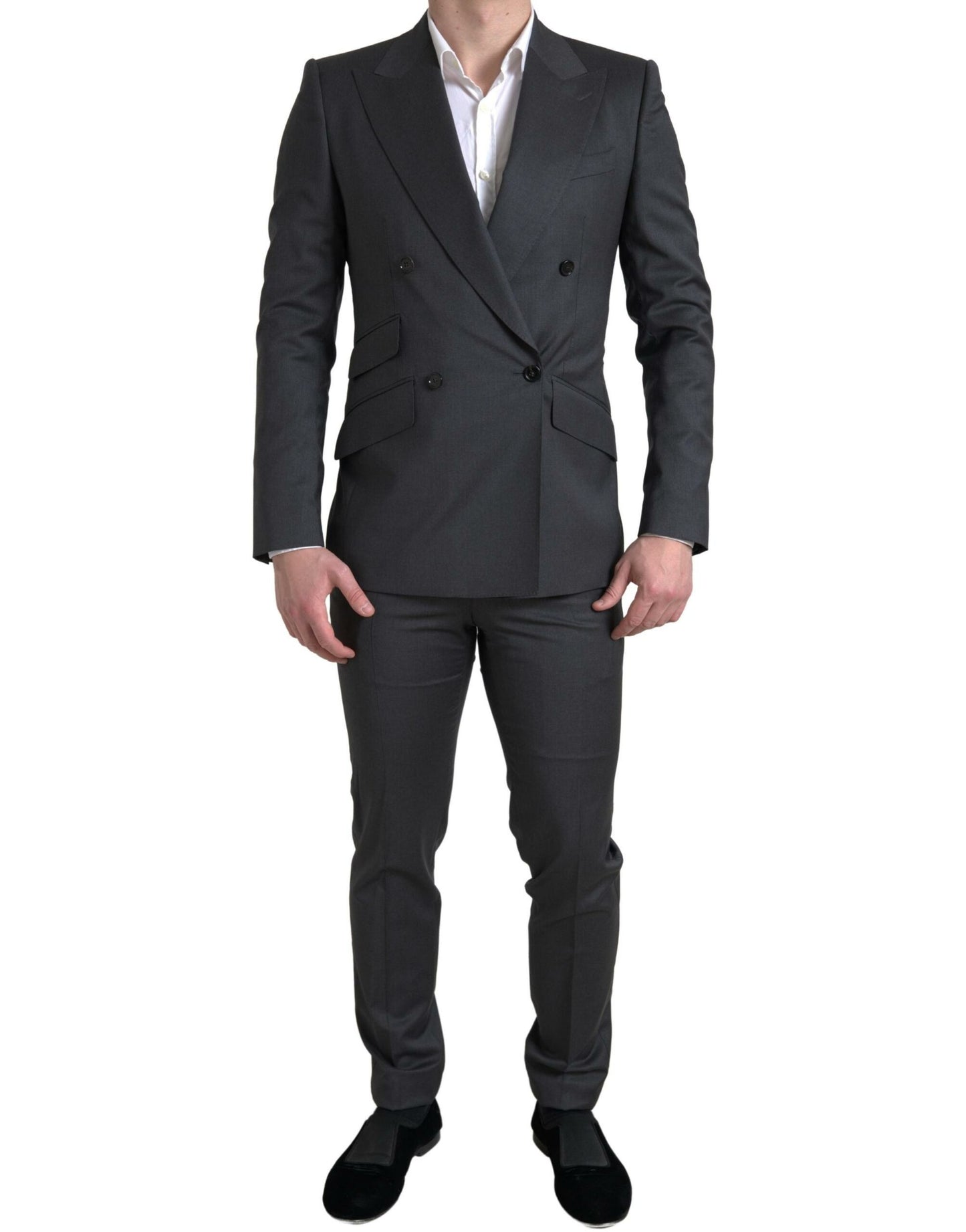 Dolce & Gabbana Tyylikäs harmaa Slim Fit kaksirivinen puku