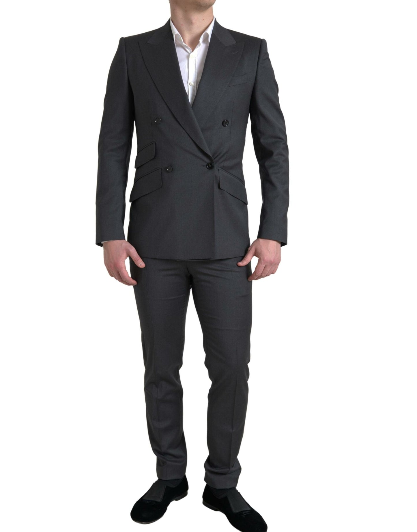 Dolce & Gabbana Tyylikäs harmaa Slim Fit kaksirivinen puku