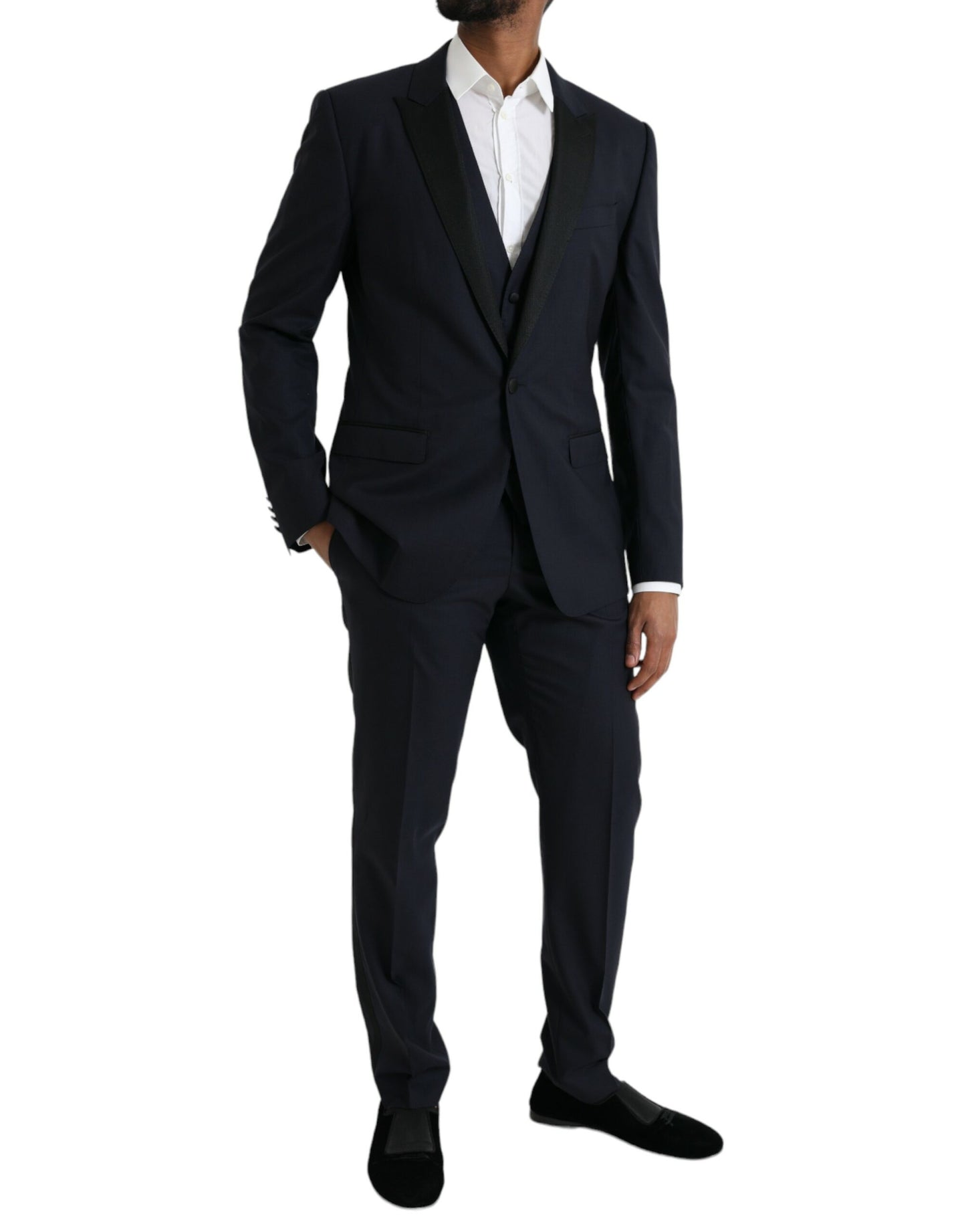 Dolce & Gabbana tummansininen MARTINI Wool Formal 3-osainen puku
