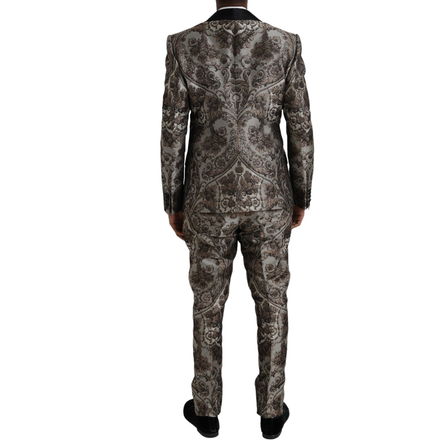 Dolce & Gabbana ruskea kukkainen jacquard-muodollinen 3-osainen puku
