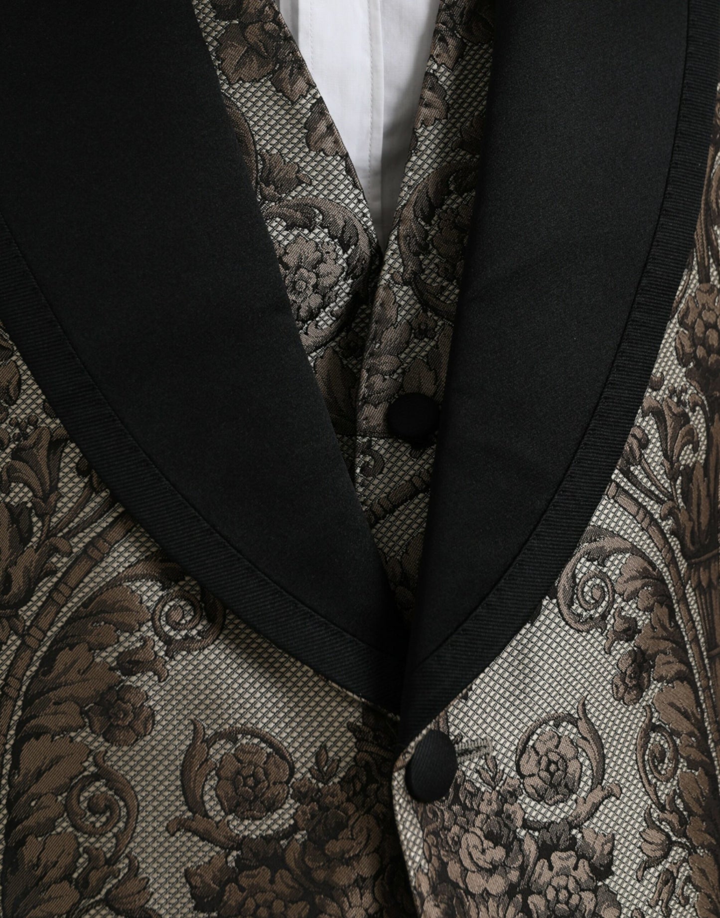Dolce & Gabbana ruskea kukkainen jacquard-muodollinen 3-osainen puku