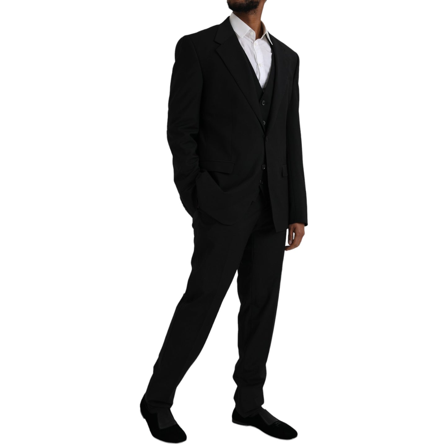 Dolce & Gabbana musta polyesteri STAFF muodollinen 3-osainen puku