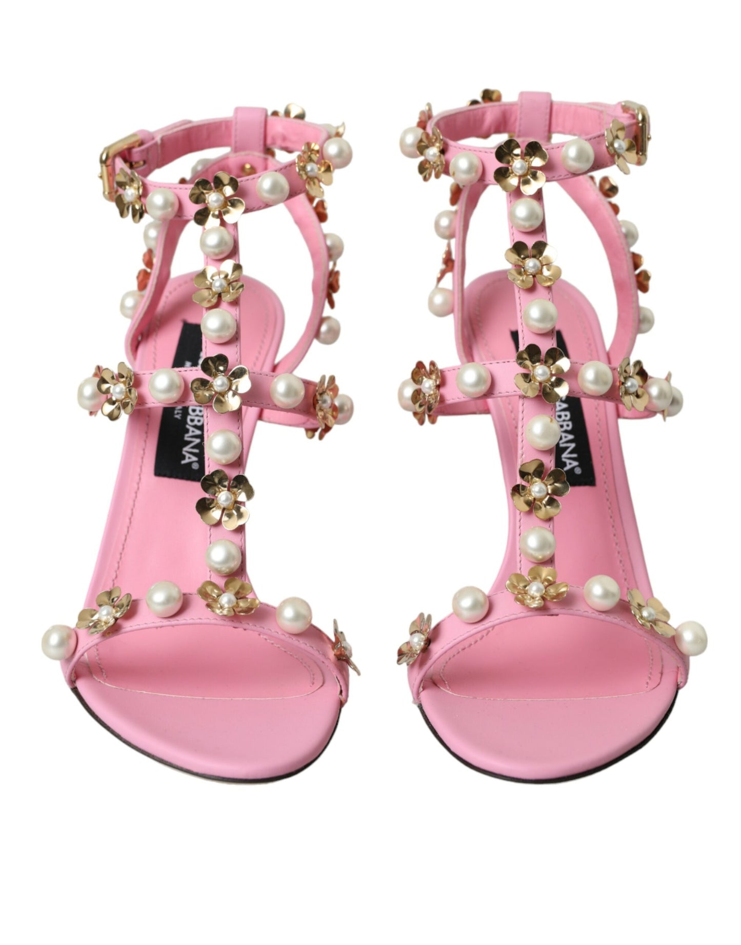 Dolce & Gabbana Pink Leather koristellut korkokengät sandaalit kengät