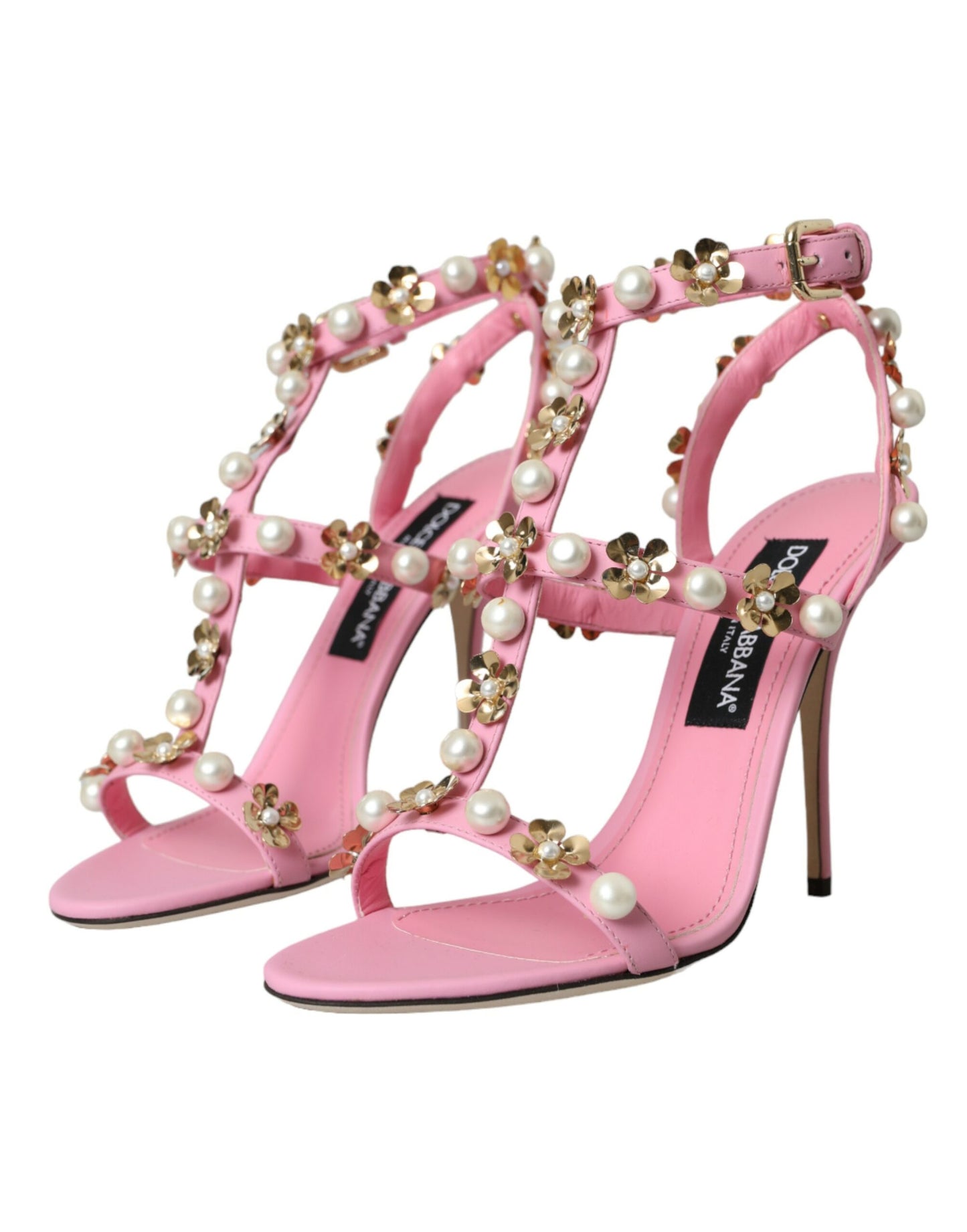 Dolce & Gabbana Pink Leather koristellut korkokengät sandaalit kengät