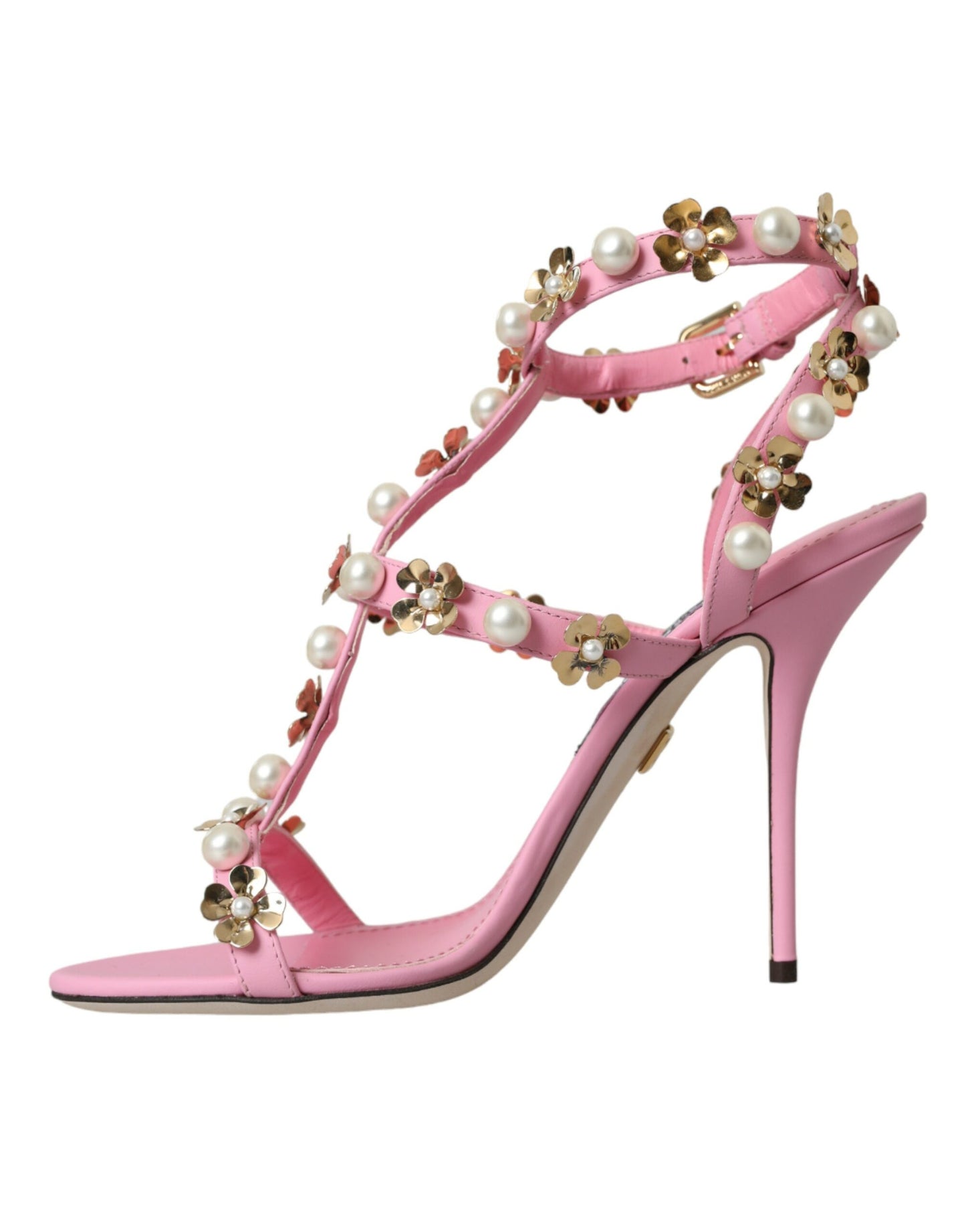 Dolce & Gabbana Pink Leather koristellut korkokengät sandaalit kengät