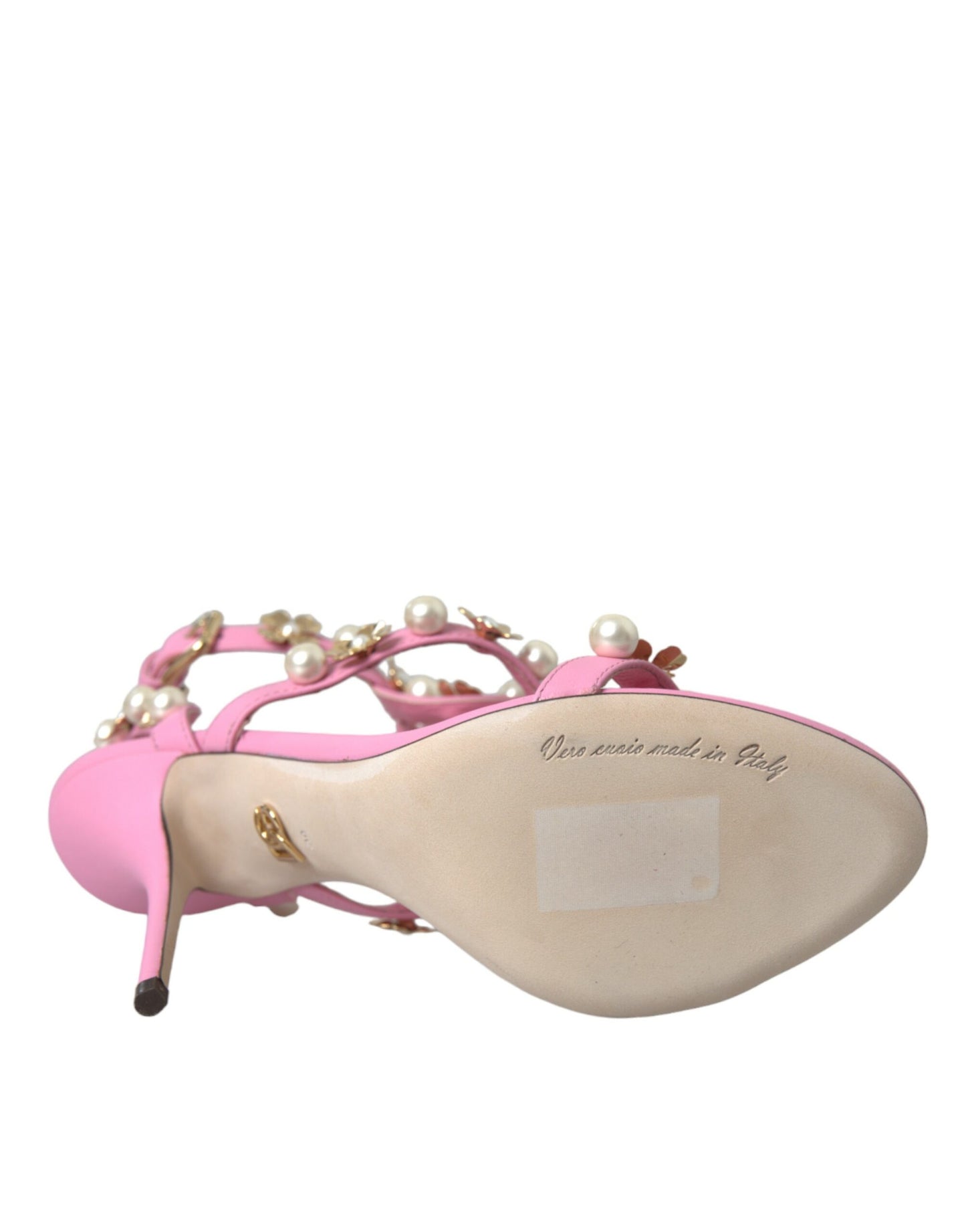 Dolce & Gabbana Pink Leather koristellut korkokengät sandaalit kengät
