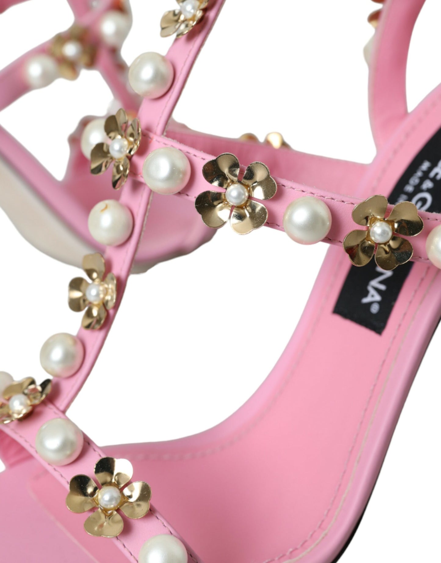 Dolce & Gabbana Pink Leather koristellut korkokengät sandaalit kengät