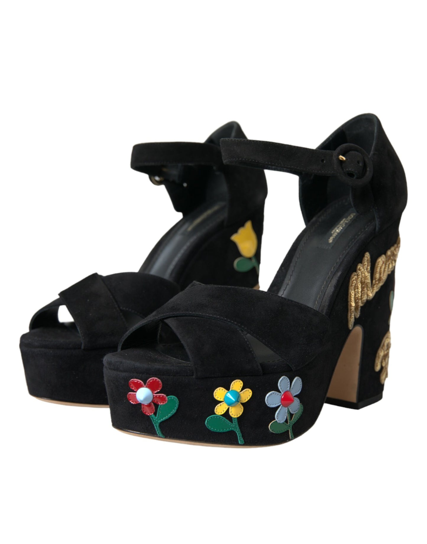 Dolce & Gabbana musta mokkanahka nilkkahihna korkokengät sandaalit kengät