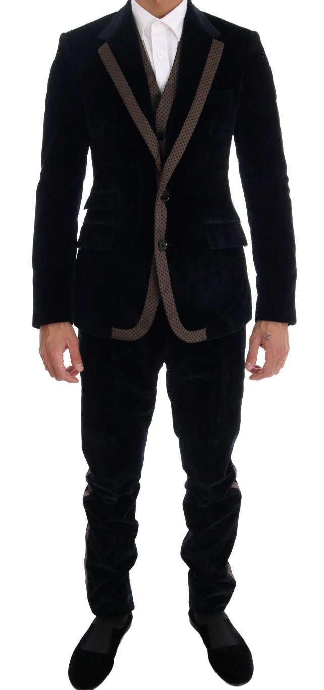 Dolce & Gabbana tyylikäs sininen kolmiosainen Slim Fit -puku