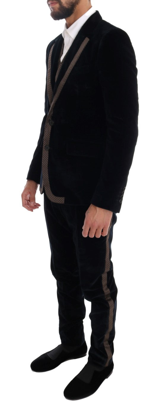 Dolce & Gabbana tyylikäs sininen kolmiosainen Slim Fit -puku
