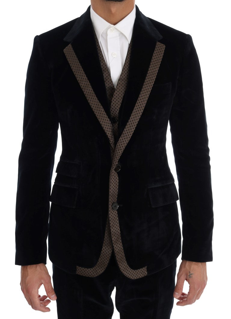 Dolce & Gabbana tyylikäs sininen kolmiosainen Slim Fit -puku