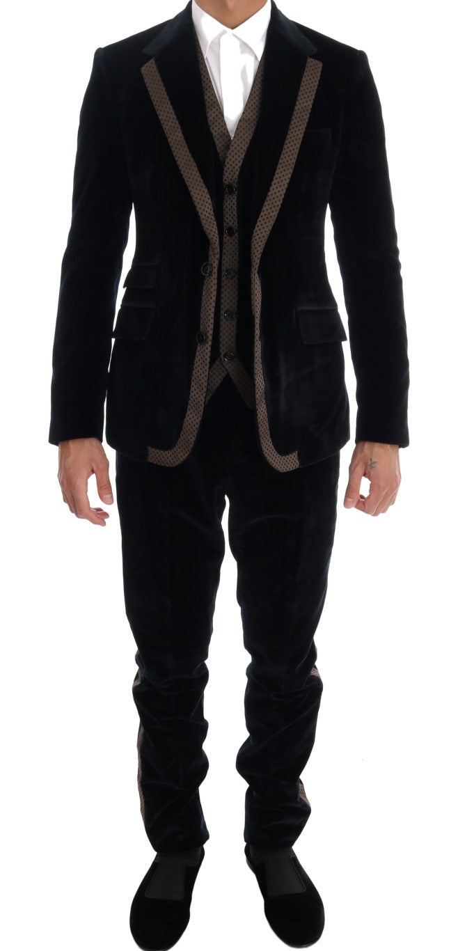 Dolce & Gabbana tyylikäs sininen kolmiosainen Slim Fit -puku