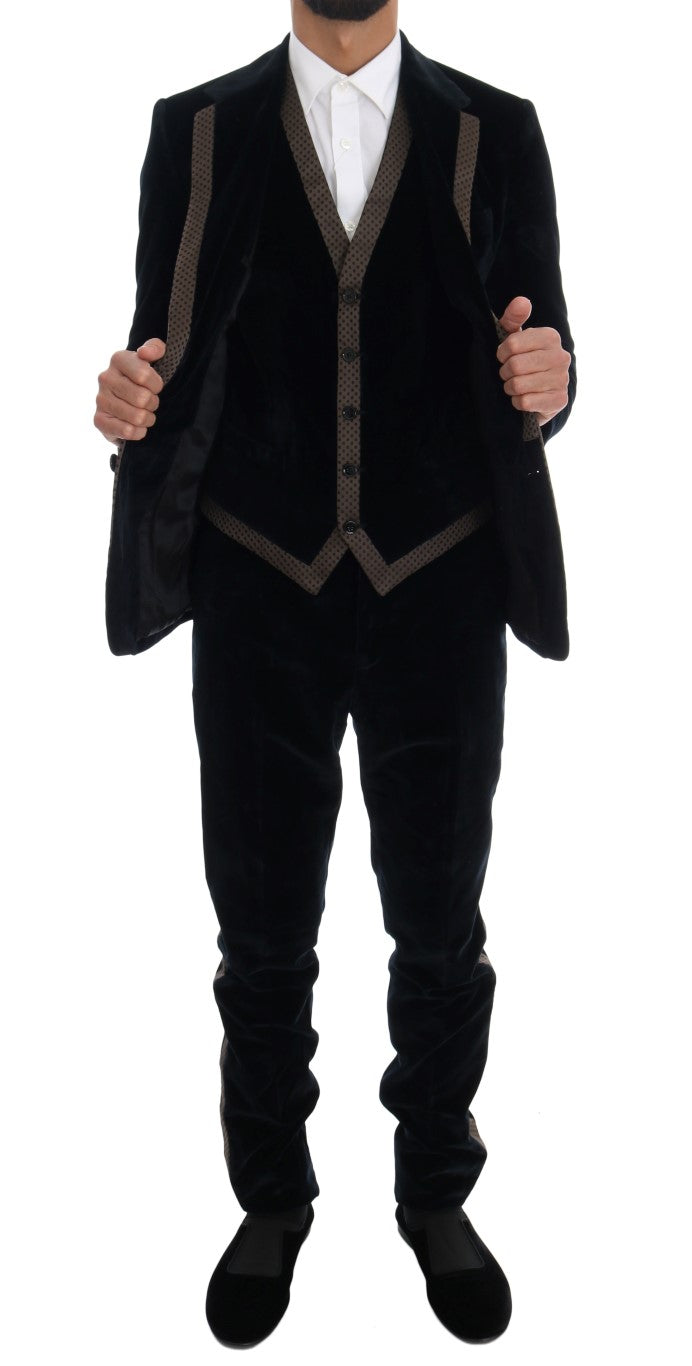 Dolce & Gabbana tyylikäs sininen kolmiosainen Slim Fit -puku
