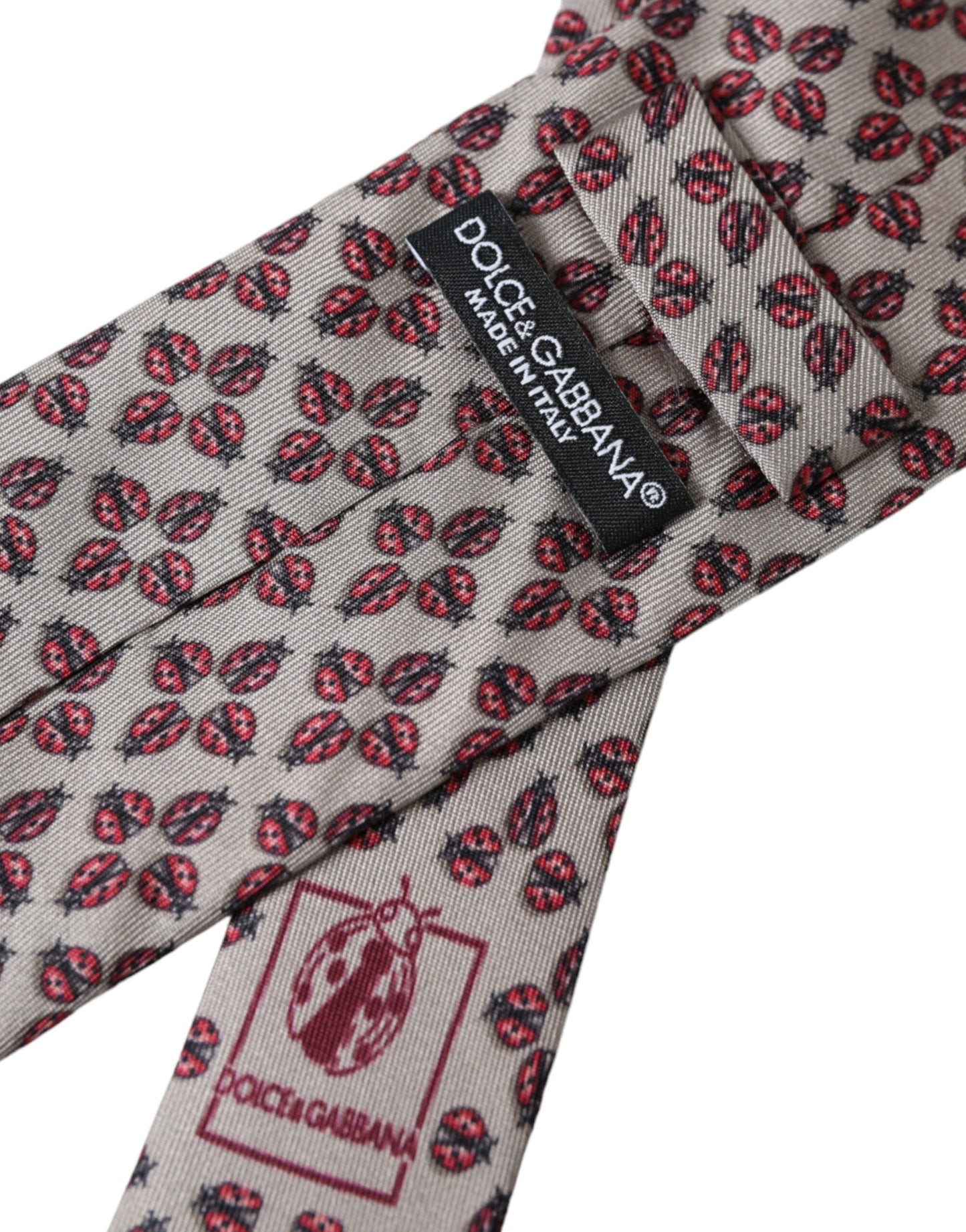 Dolce & Gabbana Beige Lady Bug Print silkkisäädettävä miesten solmio