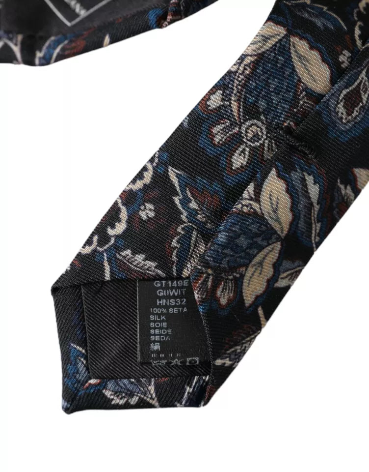 Dolce & Gabbana musta kukkakuvioinen silkkisäädettävä miesten solmio