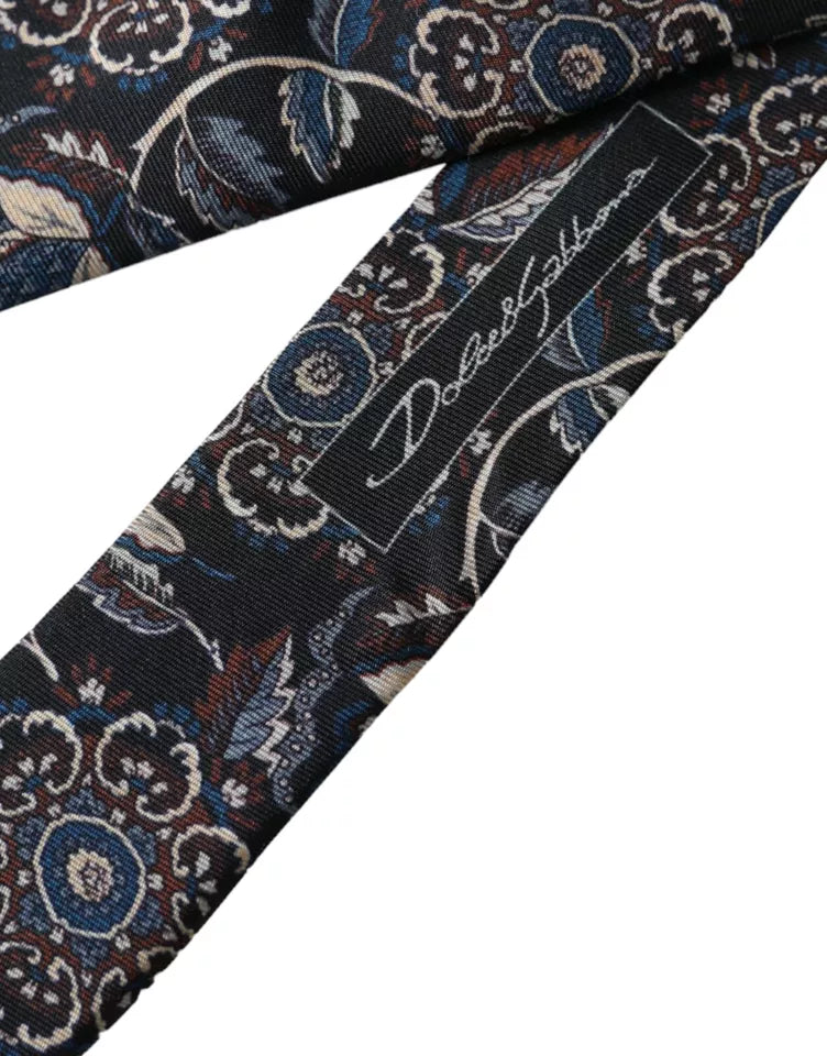 Dolce & Gabbana musta kukkakuvioinen silkkisäädettävä miesten solmio