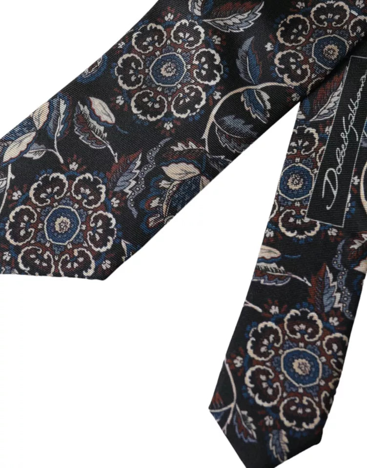 Dolce & Gabbana musta kukkakuvioinen silkkisäädettävä miesten solmio