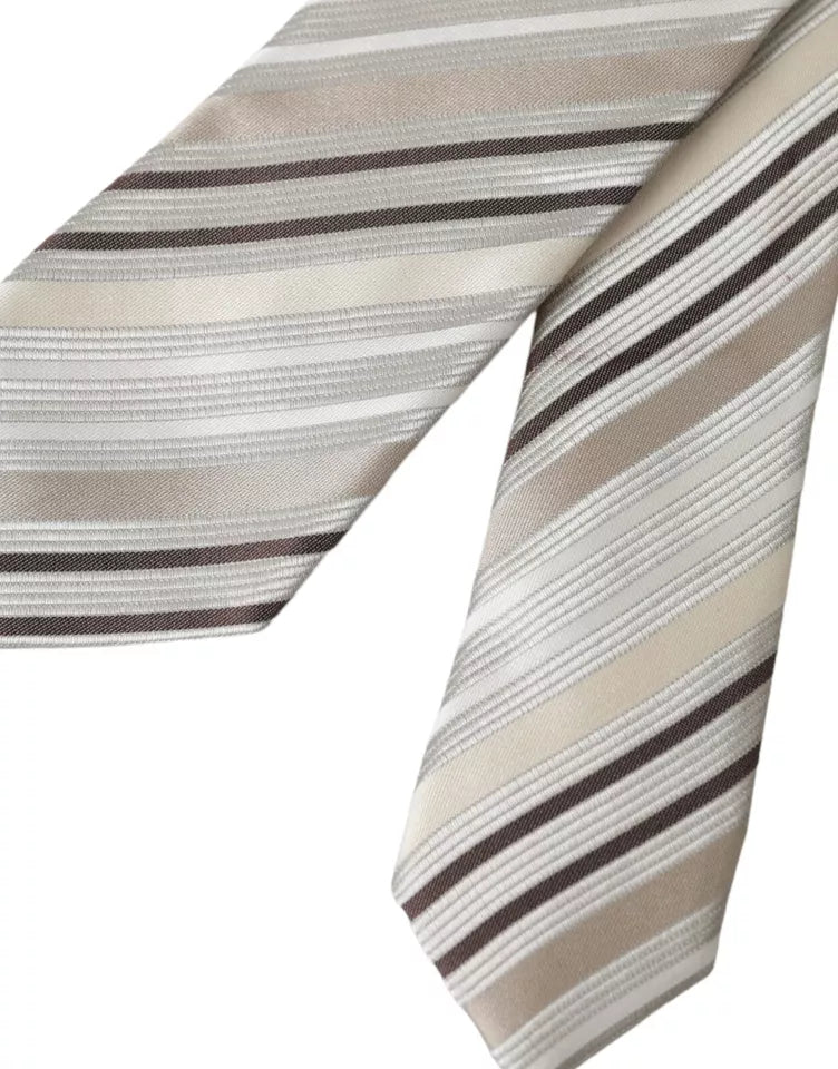 Dolce & Gabbana Beige Stripes Fantasy Silk Adjustable Miesten solmio