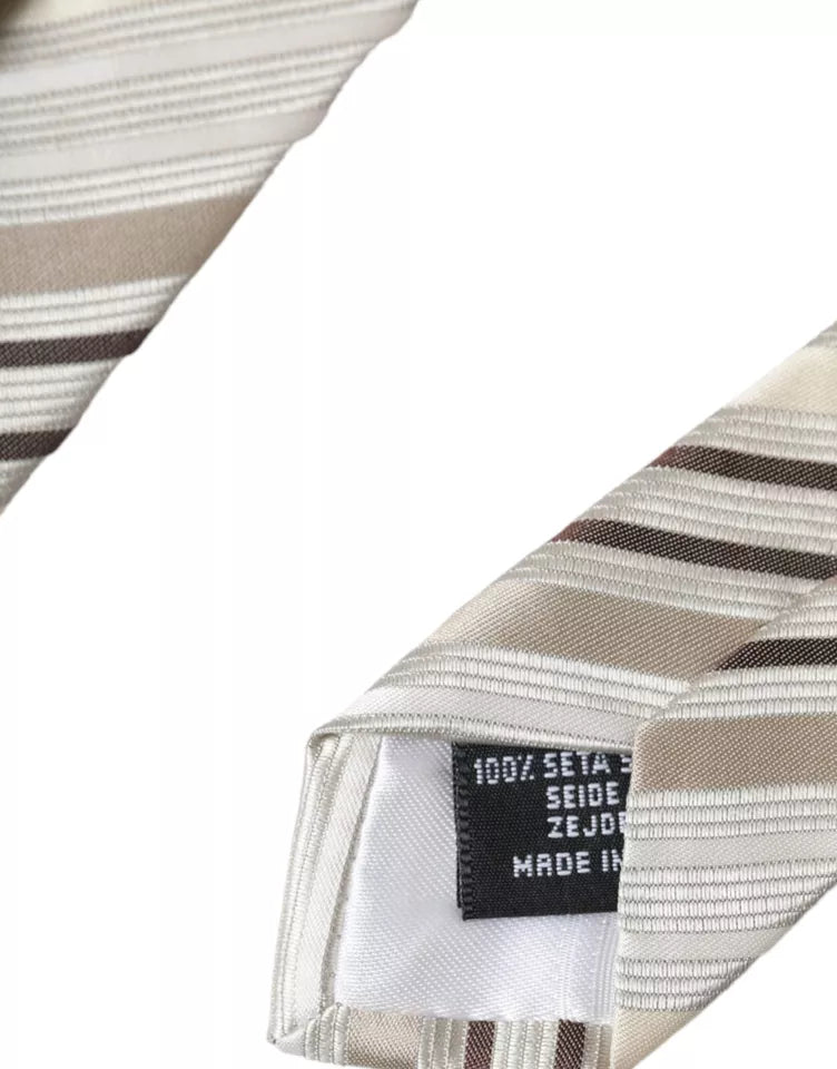 Dolce & Gabbana Beige Stripes Fantasy Silk Adjustable Miesten solmio