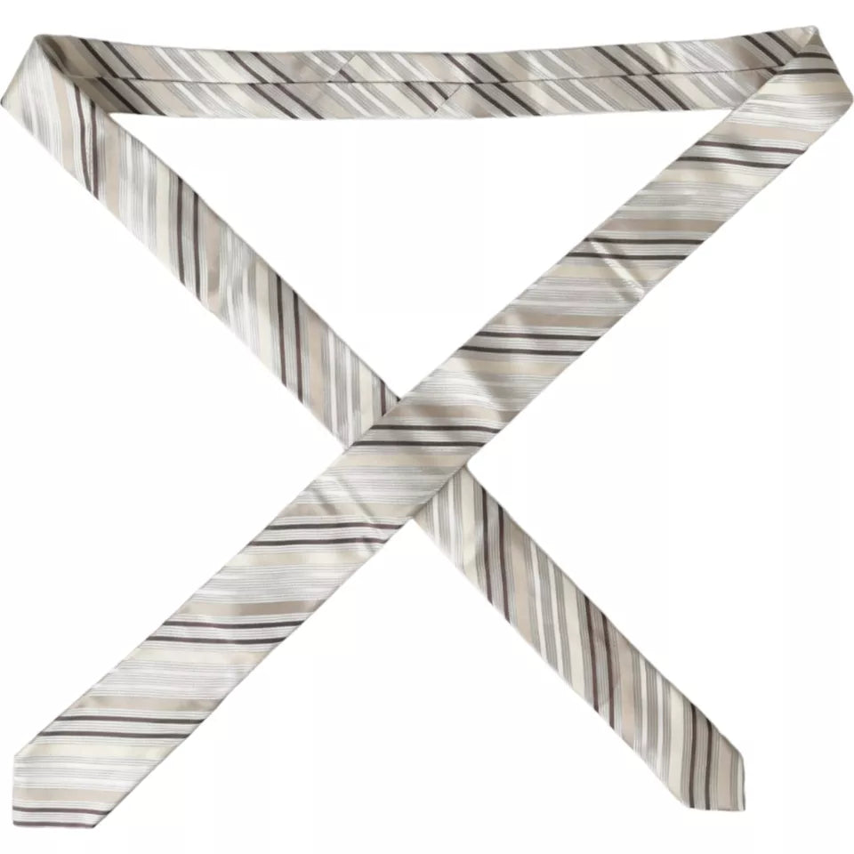 Dolce & Gabbana Beige Stripes Fantasy Silk Adjustable Miesten solmio