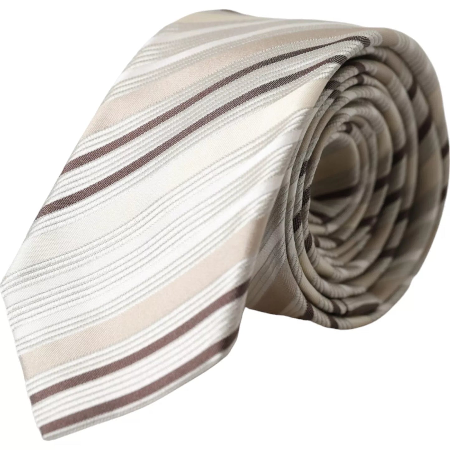 Dolce & Gabbana Beige Stripes Fantasy Silk Adjustable Miesten solmio