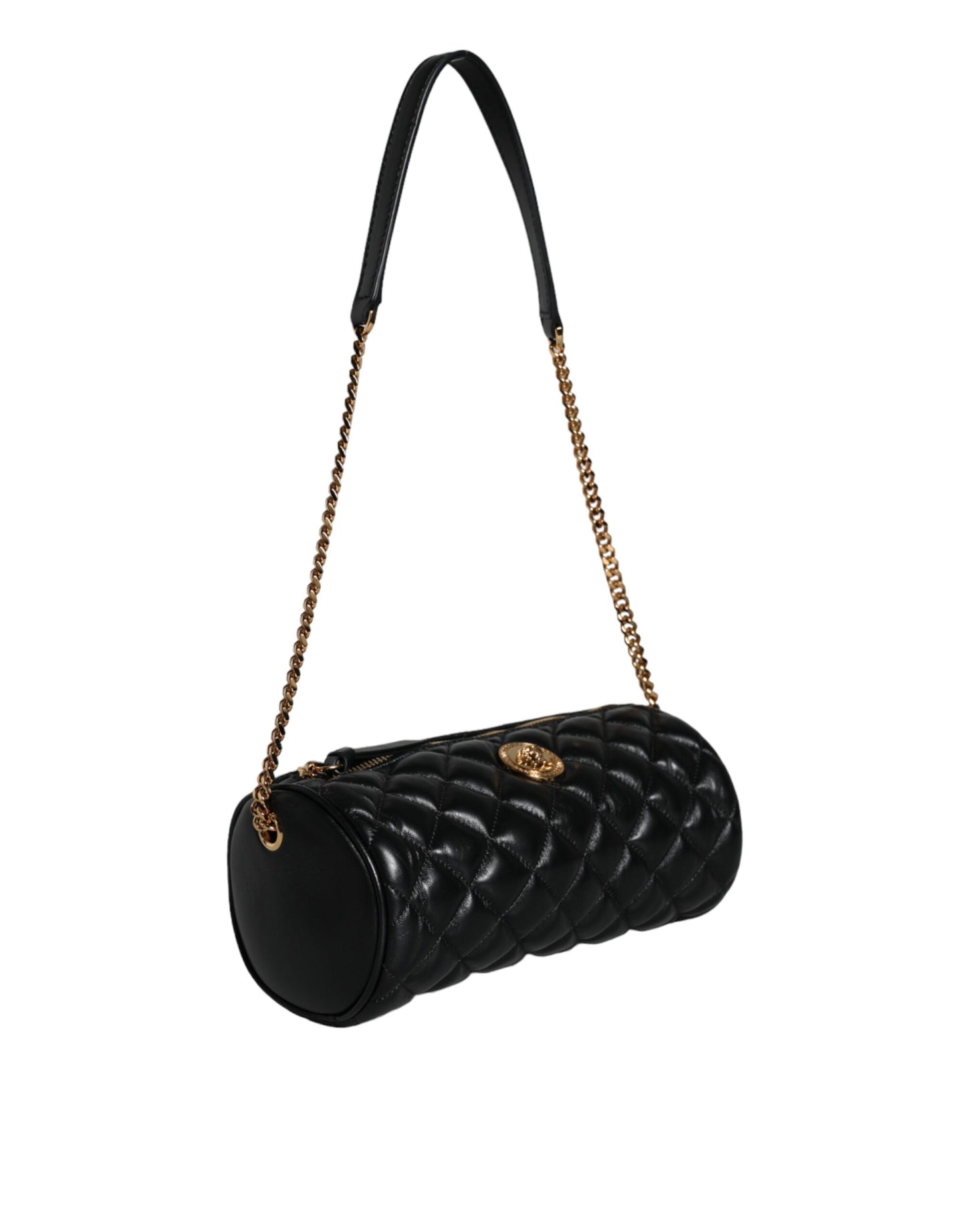 Versace Musta Mini tikattu lampaannahkainen Crossbody Sling Laukku