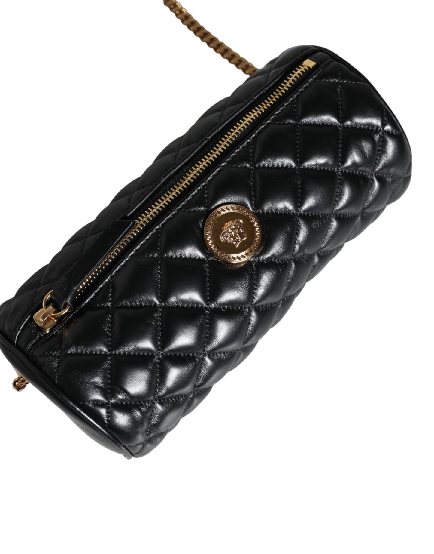 Versace Musta Mini tikattu lampaannahkainen Crossbody Sling Laukku