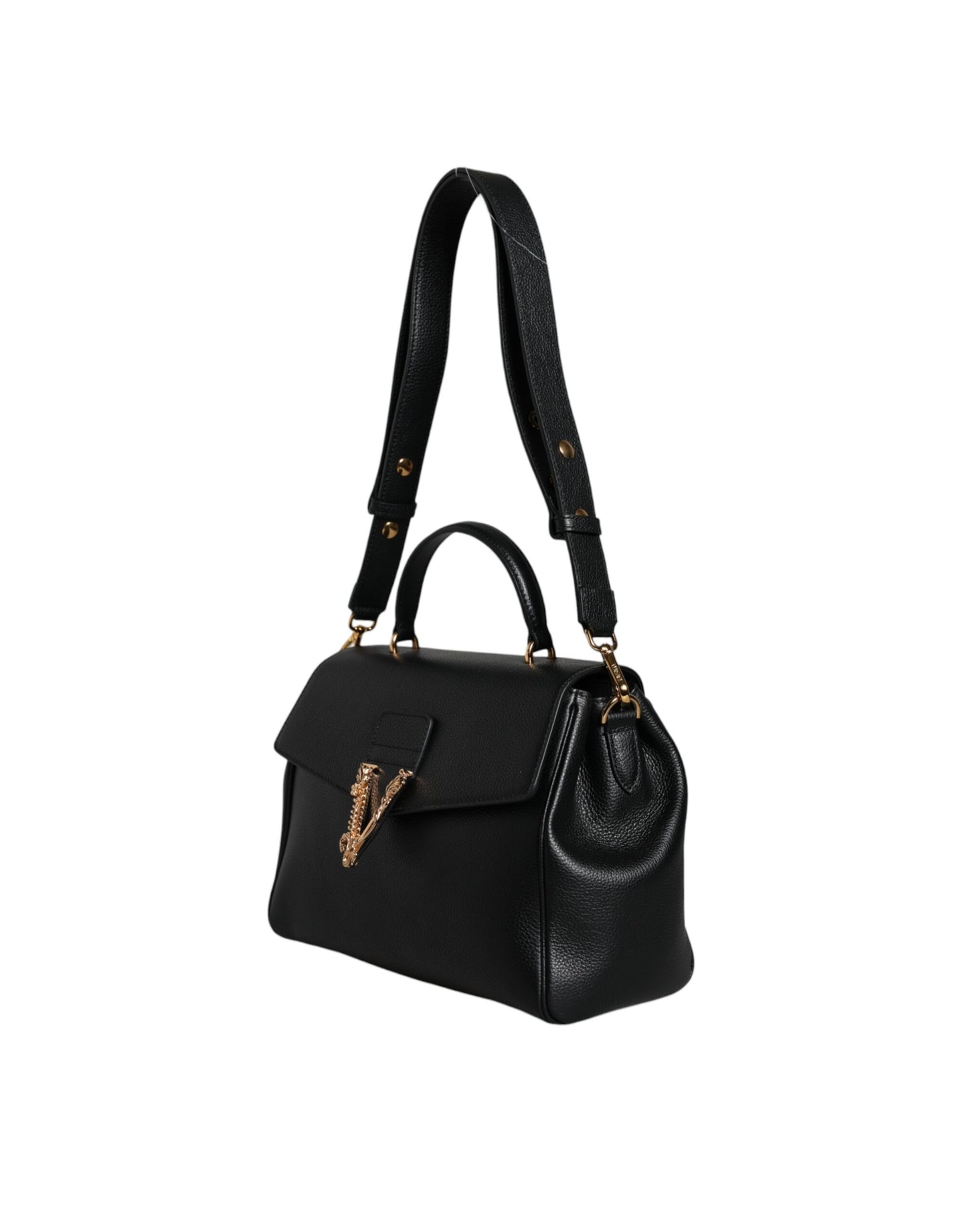 Versace Black Top Handle Rakeinen vasikannahkainen Crossbody laukku