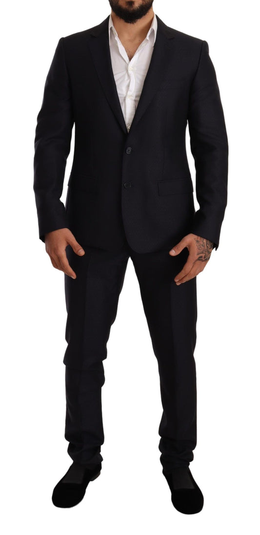 Dolce & Gabbana Elegant Slim Fit jacquard-puku sinisenä