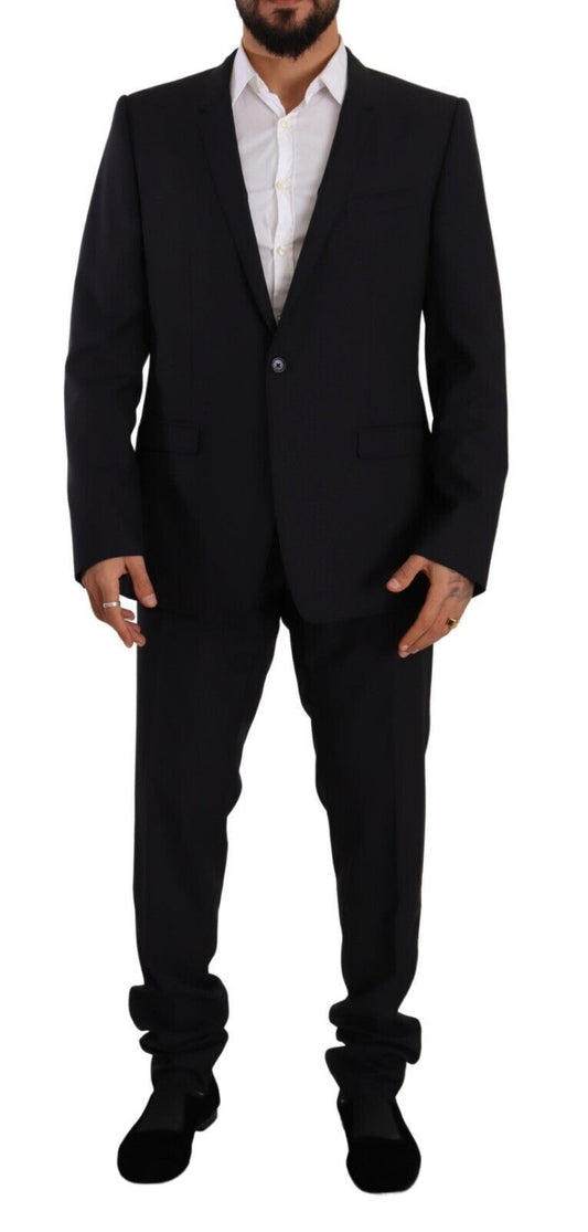 Dolce & Gabbana Elegant Navy Slim Fit villasilkki kaksiosainen puku