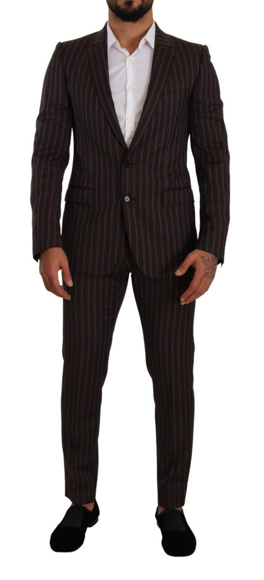 Dolce & Gabbana Elegant Maroon Striped Slim Fit -puku