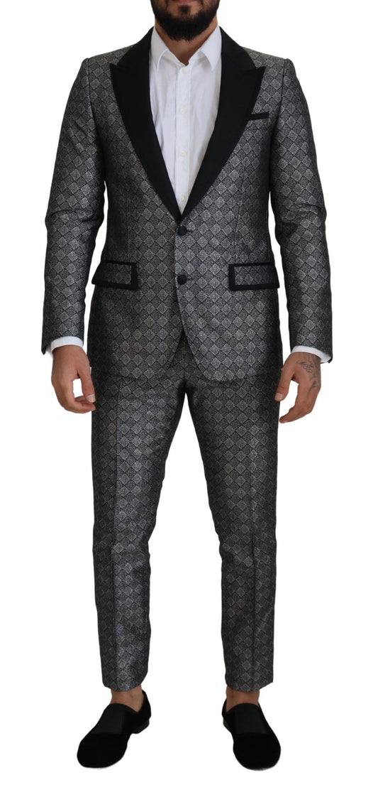 Dolce & Gabbana tyylikäs hopeakuvioinen Slim Fit -puku