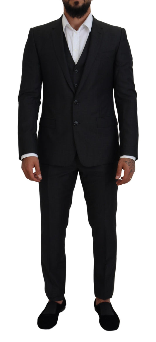 Dolce & Gabbana elegantti harmaa Martini kolmiosainen villasilkkipuku