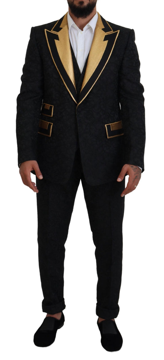 Dolce & Gabbana Elegant Black & Gold Slim Fit 3-osainen puku