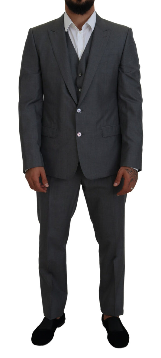Dolce & Gabbana Sleek Silver Martini Slim Fit kolmiosainen puku