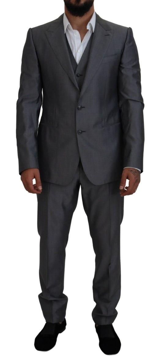 Dolce & Gabbana Elegant Grey Silver Sicilia Suit Ensemble