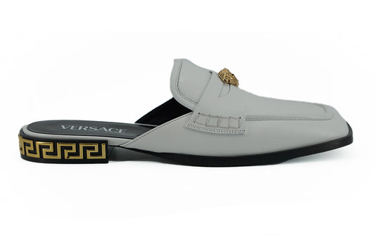 Versace Elegant White Leather Lit Slides