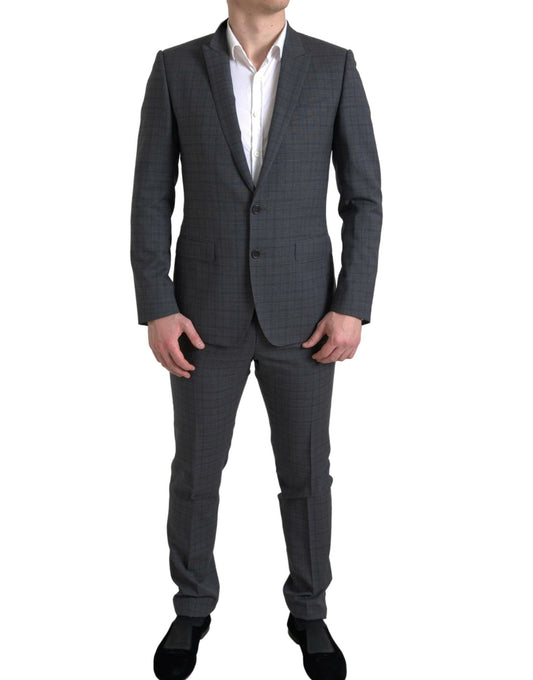 Dolce & Gabbana Elegant Grey Checkered Slim Fit -puku